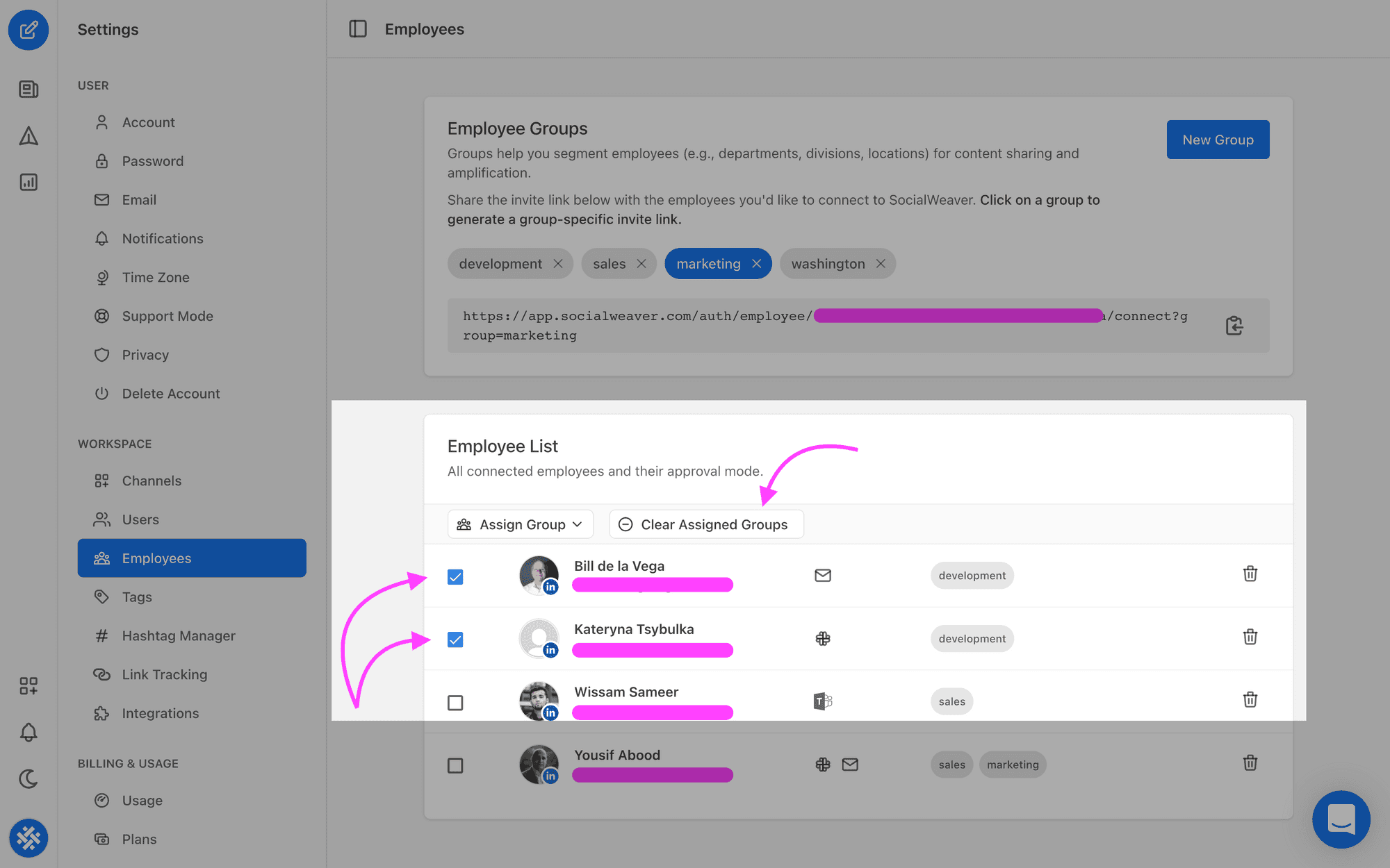 You can remove employees from a group or more by selecting them from the Employee List, then clicking Clear Assigned Groups. 